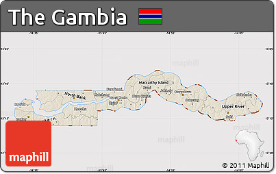 Shaded Relief Map of the Gambia, cropped outside