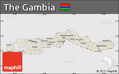 Shaded Relief Map of the Gambia, cropped outside