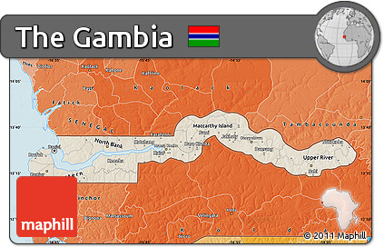Shaded Relief Map of the Gambia, political shades outside, shaded relief sea