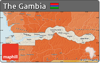 Shaded Relief Map of the Gambia, political shades outside, shaded relief sea