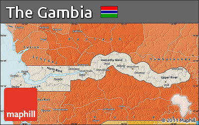 Shaded Relief Map of the Gambia, political shades outside, shaded relief sea