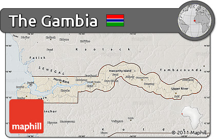 Shaded Relief Map of the Gambia, semi-desaturated