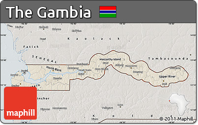 Shaded Relief Map of the Gambia, semi-desaturated