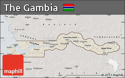 Shaded Relief Map of the Gambia, semi-desaturated