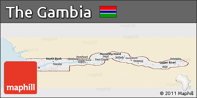 Classic Style Panoramic Map of the Gambia, single color outside
