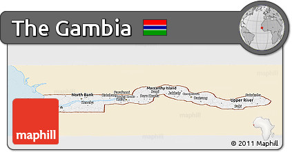 Classic Style Panoramic Map of the Gambia, single color outside