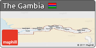 Classic Style Panoramic Map of the Gambia, single color outside