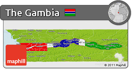 Flag Panoramic Map of the Gambia, physical outside, flag rotated