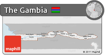 Gray Panoramic Map of the Gambia, single color outside