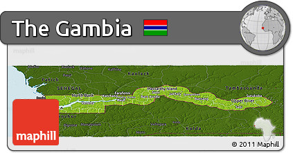 Physical Panoramic Map of the Gambia, darken, land only