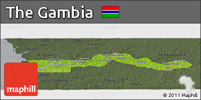 Physical Panoramic Map of the Gambia, darken, semi-desaturated