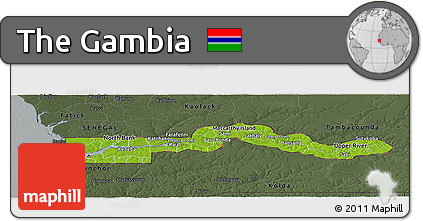 Physical Panoramic Map of the Gambia, darken, semi-desaturated
