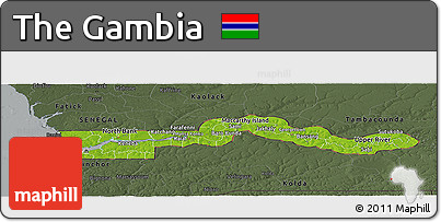 Physical Panoramic Map of the Gambia, darken, semi-desaturated