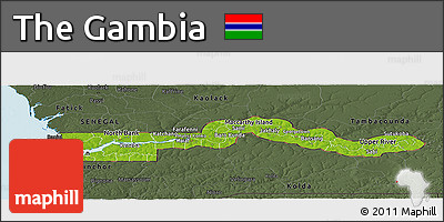 Physical Panoramic Map of the Gambia, darken, semi-desaturated, land only