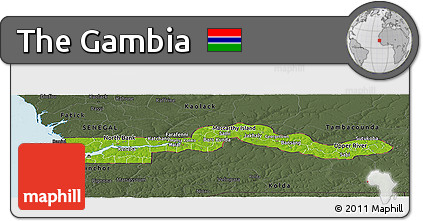 Physical Panoramic Map of the Gambia, darken, semi-desaturated, land only