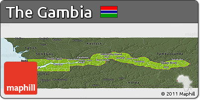 Physical Panoramic Map of the Gambia, darken, semi-desaturated, land only