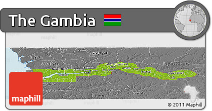 Physical Panoramic Map of the Gambia, desaturated, land only