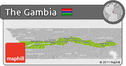 Physical Panoramic Map of the Gambia, lighten, desaturated