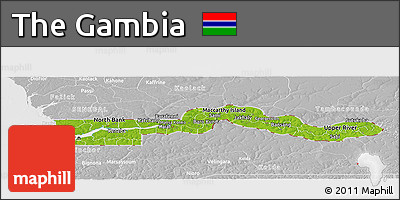 Physical Panoramic Map of the Gambia, lighten, desaturated