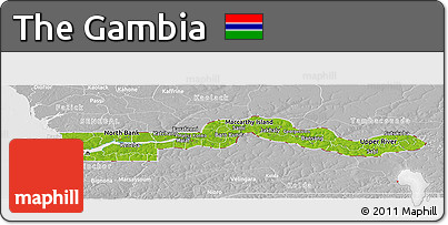 Physical Panoramic Map of the Gambia, lighten, desaturated