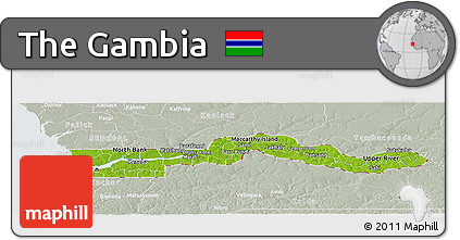 Physical Panoramic Map of the Gambia, lighten, semi-desaturated