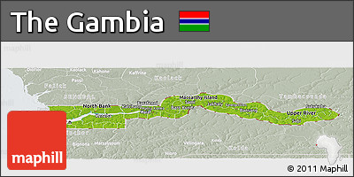 Physical Panoramic Map of the Gambia, lighten, semi-desaturated