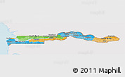 Political Panoramic Map of The Gambia, single color outside, shaded relief sea