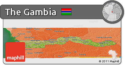 Satellite Panoramic Map of the Gambia, political shades outside, satellite sea