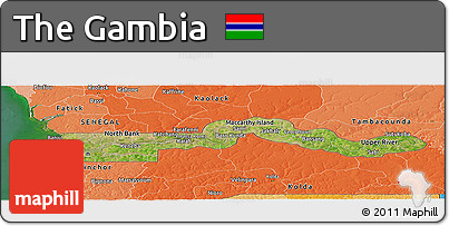 Satellite Panoramic Map of the Gambia, political shades outside, satellite sea