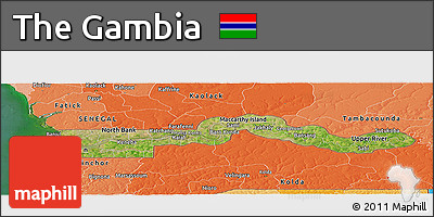 Satellite Panoramic Map of the Gambia, political shades outside, satellite sea