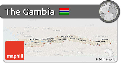 Shaded Relief Panoramic Map of the Gambia, lighten