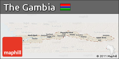 Shaded Relief Panoramic Map of the Gambia, lighten