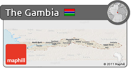 Shaded Relief Panoramic Map of the Gambia, lighten, land only