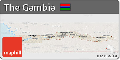 Shaded Relief Panoramic Map of the Gambia, lighten, land only