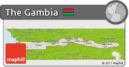 Shaded Relief Panoramic Map of the Gambia, physical outside