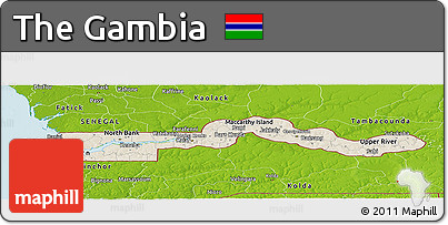 Shaded Relief Panoramic Map of the Gambia, physical outside
