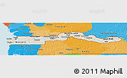 Shaded Relief Panoramic Map of The Gambia, political outside, shaded relief sea