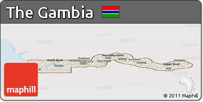 Shaded Relief Panoramic Map of the Gambia, single color outside