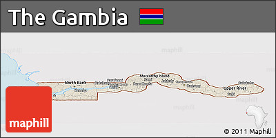 Shaded Relief Panoramic Map of the Gambia, single color outside