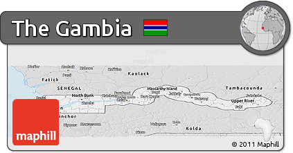 Silver Style Panoramic Map of the Gambia