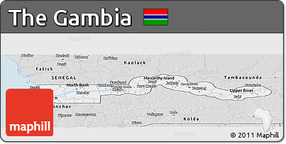 Silver Style Panoramic Map of the Gambia