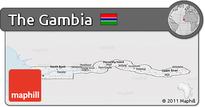 Silver Style Panoramic Map of the Gambia, single color outside