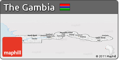 Silver Style Panoramic Map of the Gambia, single color outside