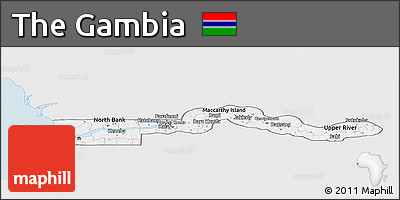 Silver Style Panoramic Map of the Gambia, single color outside