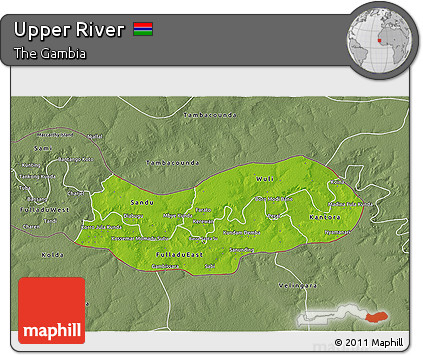 Physical 3D Map of Upper River, semi-desaturated