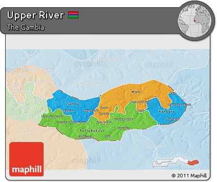 Political 3D Map of Upper River, lighten