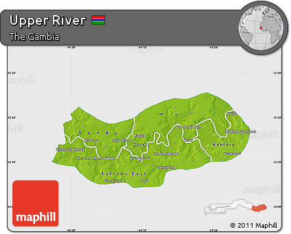 Physical Map of Upper River, single color outside