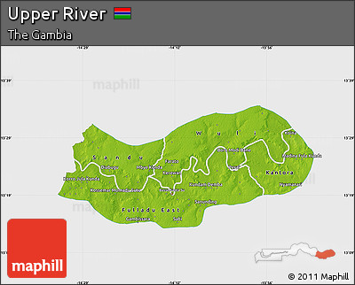 Physical Map of Upper River, single color outside