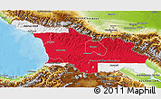 Flag 3D Map of Georgia, physical outside, bathymetry sea, flag aligned to the middle