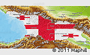 Flag 3D Map of Georgia, physical outside, bathymetry sea, flag rotated